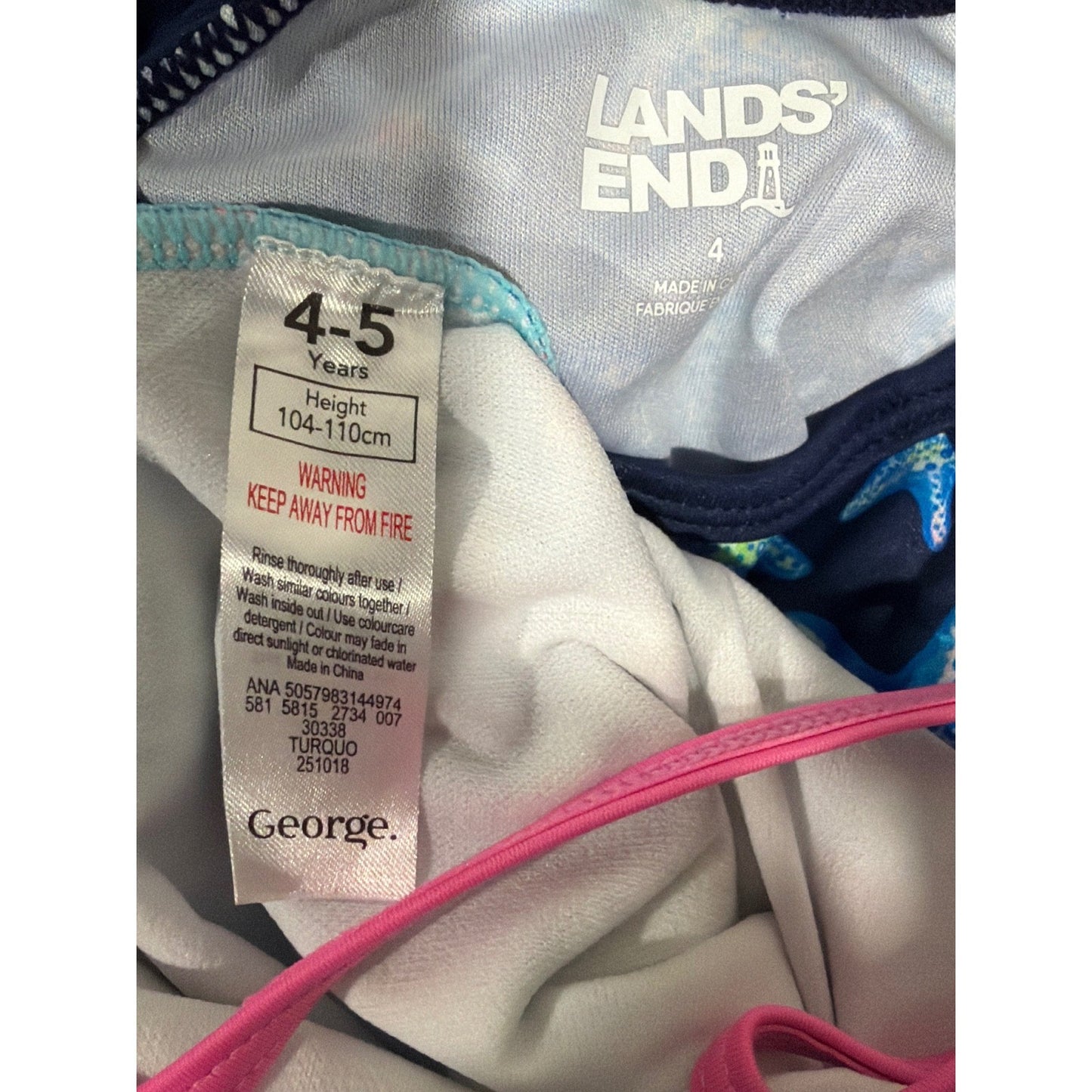 Swim Bundle George Lands End Rash Guard Girls 4 Blue Pink Fringe Starfish EUC4