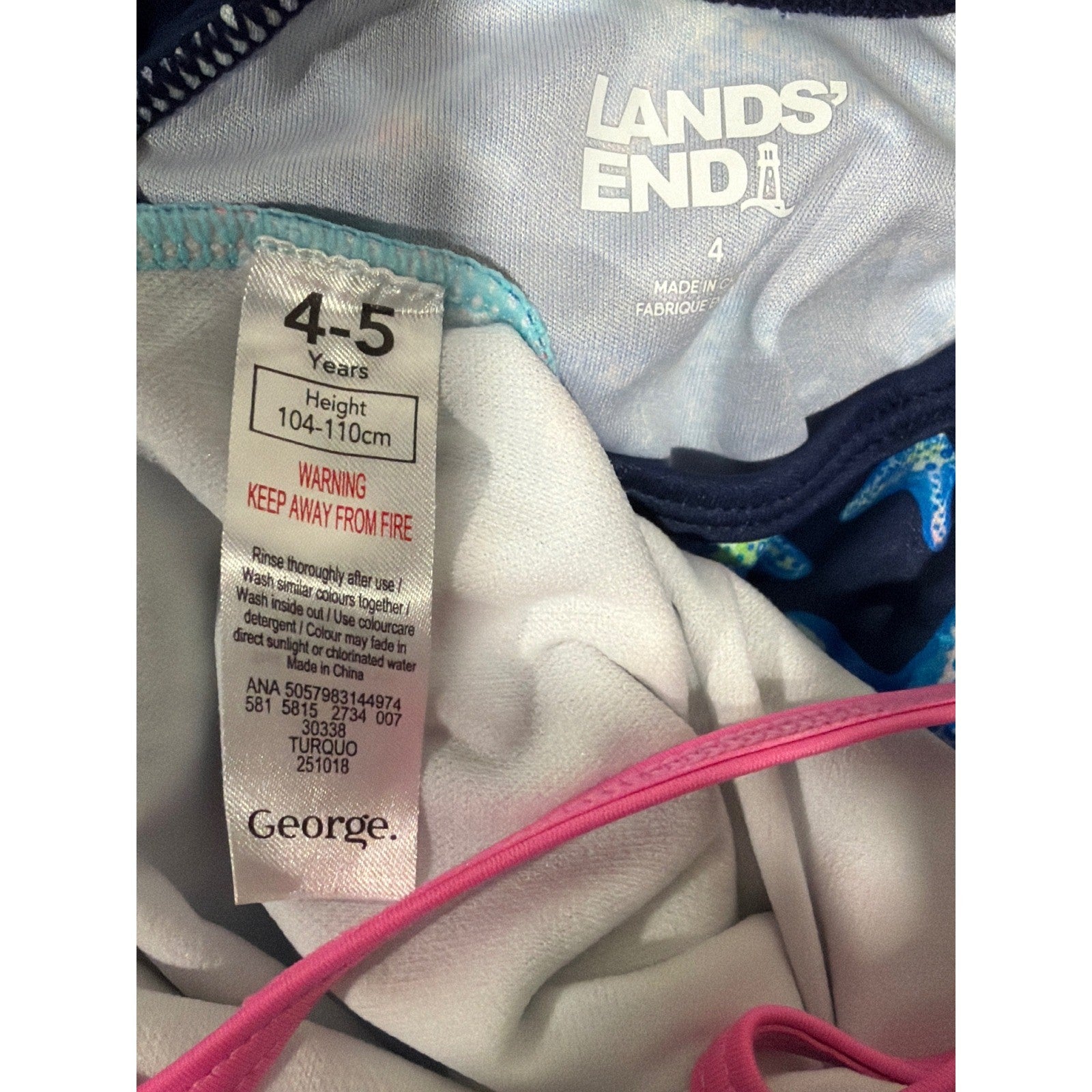 Swim Bundle George Lands End Rash Guard Girls 4 Blue Pink Fringe Starfish EUC4