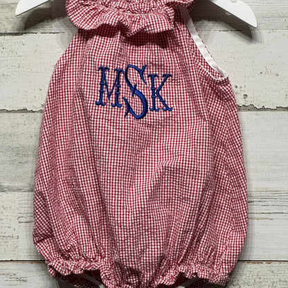 Bailey Boys Bubble Romper Girls 18m Red Gingham MSK Monogram Preppy EUC1