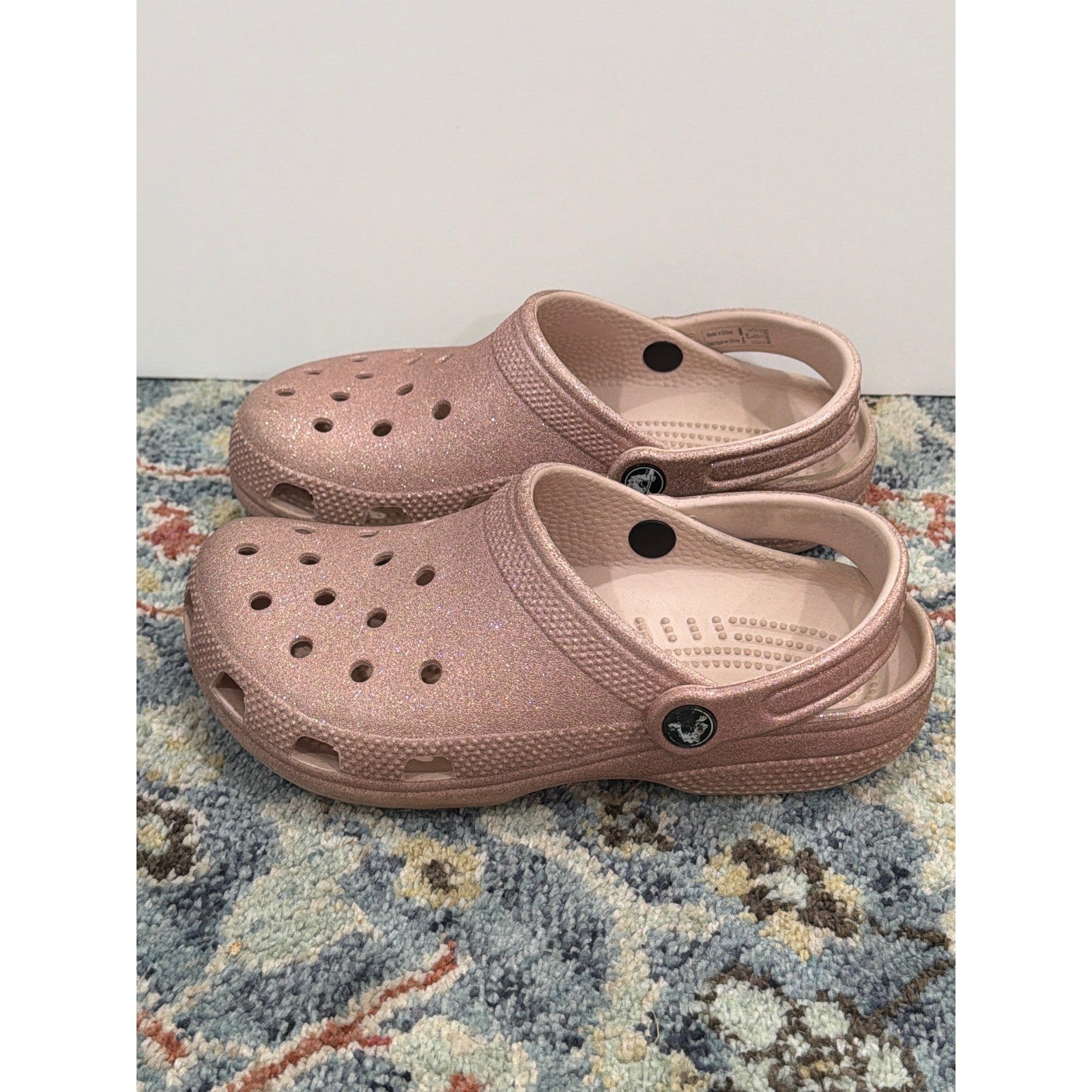 Crocs Classic Clog Girls 4 Rose Gold Glitter Sparkle Comfort2