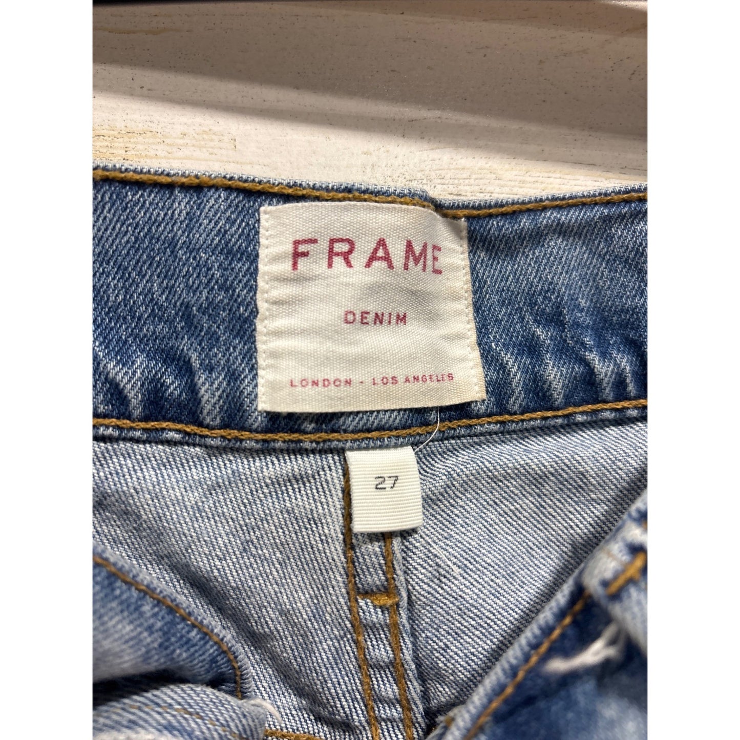 Frame Jeans Women 27 Blue Distressed Straight Leg Denim Raw Hem GUC2