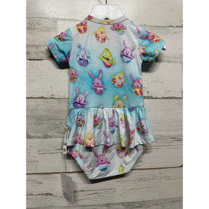 Birdie Bean Ruffled Romper Baby Girl 6-12M Blue Easter Bunny Chick NWT1