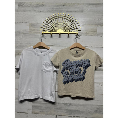 Cotton On Kids T-Shirt Bundle Boys 5 White Tan Graphic Pocket Tee EUC0
