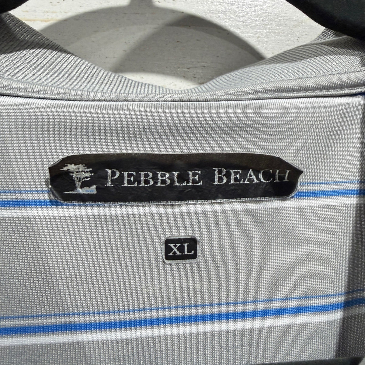 Pebble Beach Performance Polo Shirt Mens XL Gray Striped Classic EUC2