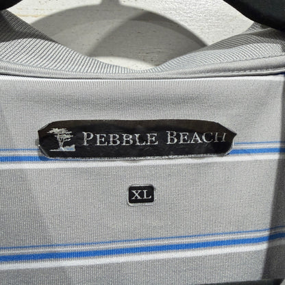 Pebble Beach Performance Polo Shirt Mens XL Gray Striped Classic EUC2
