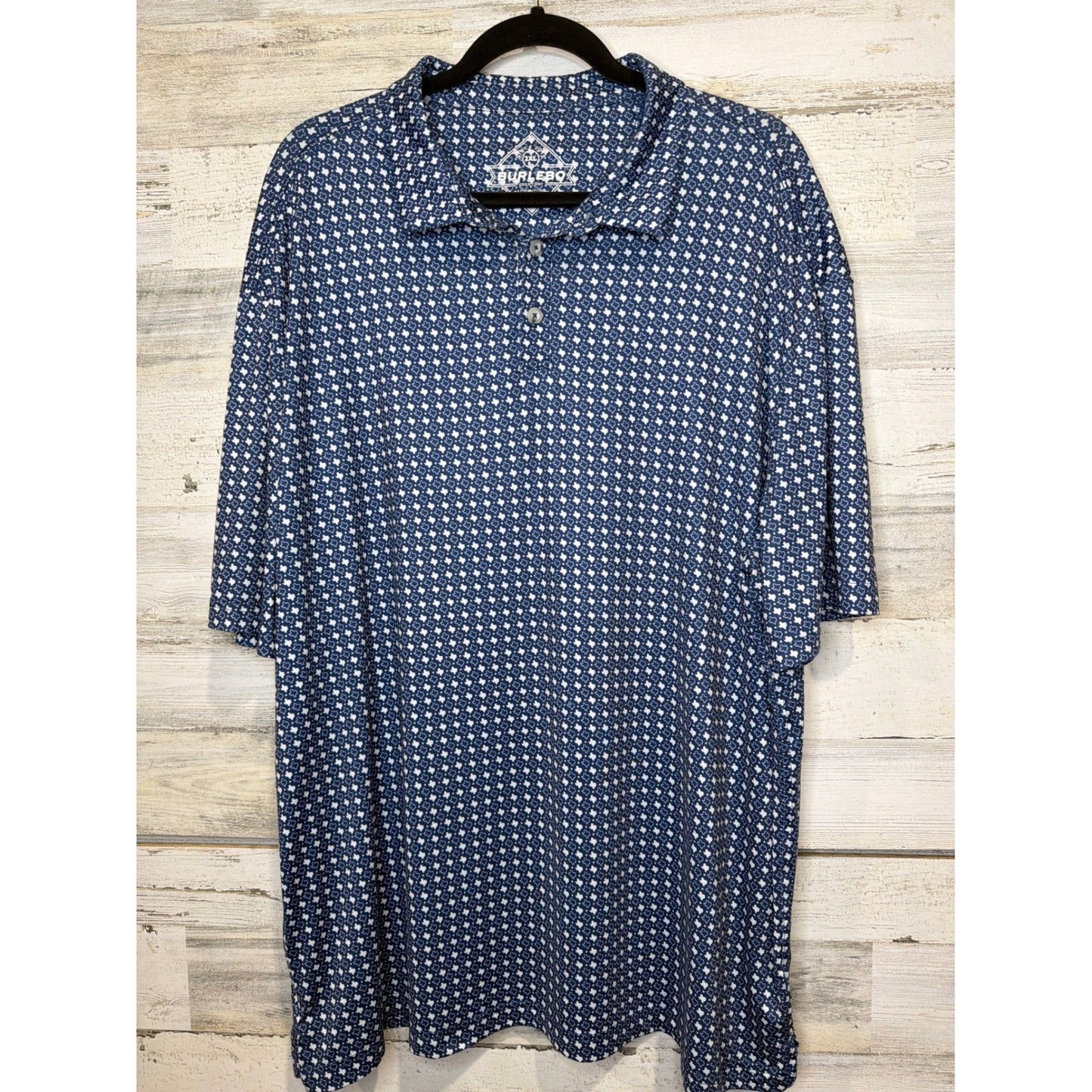 Burlebo Polo Shirt Men 2X Blue Geometric Print Performance Golf Texas0