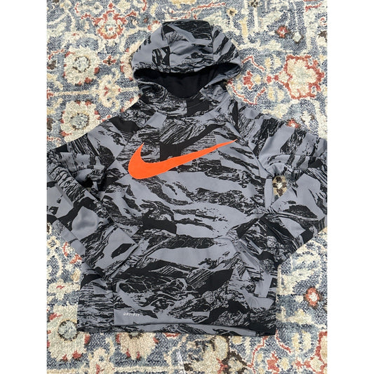 Nike Hoodie Boys Youth Medium Grey Black Camo Orange Swoosh EUC0