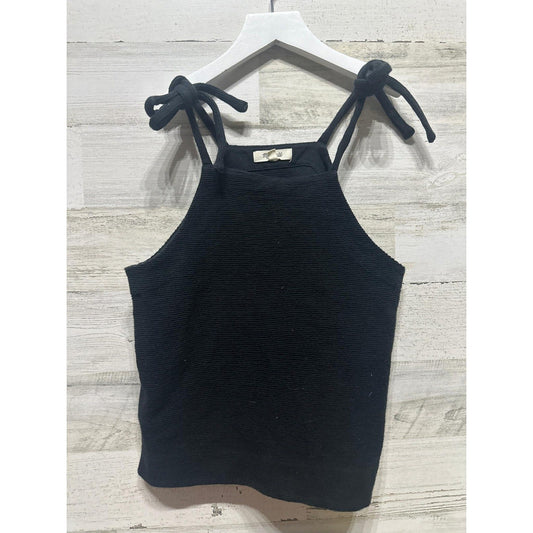 Madewell Tank Top Women's XS Black Tie Shoulder Textured Knit High Neck EUC0