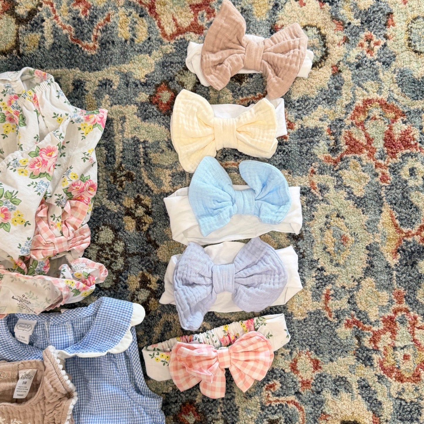 Mud Pie Baby Starters Romper Lot Girls 6-9M Floral Gingham Gauze EUC7