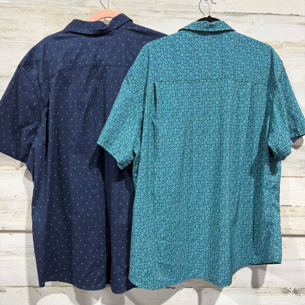 George Nick Graham Button Down Shirt Men 2XL Blue Green Print Cotton Poly EUC5