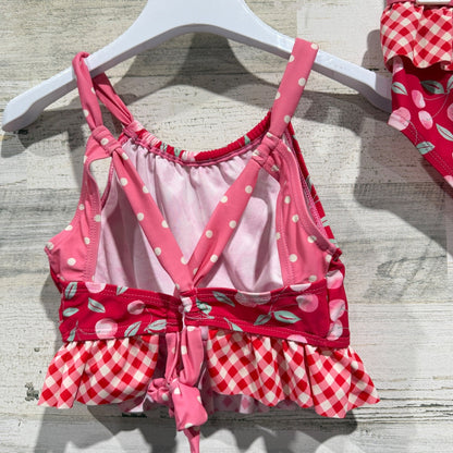 Matilda Jane Tankini Swimsuit Girls 10 Red Cherry Gingham Ruffle Retro EUC3