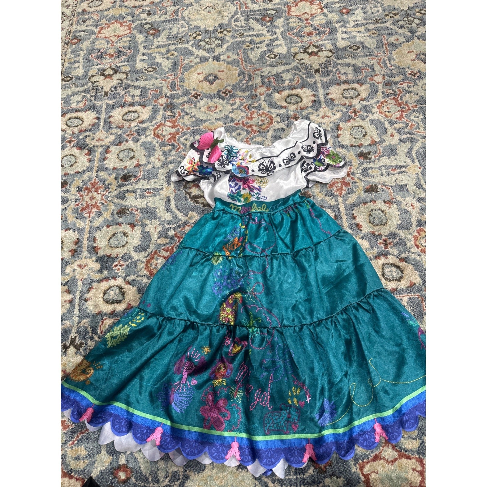 Mirabel Encanto Costume Dress Girls 4-6 Teal White0