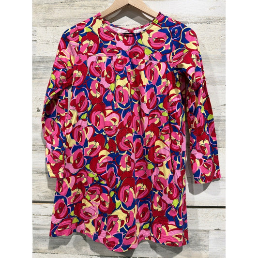Hanna Andersson Dress Girls 12 Pink Red Floral Rose Cotton Cottagecore EUC0
