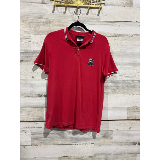 Psycho Bunny Polo Shirt Men Size 5 Medium Red Tipped Pima Cotton Preppy0