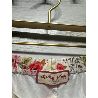 Cheeky Plum Leggings Girls 12 Pink Floral Stretch Elastic Waist EUC2