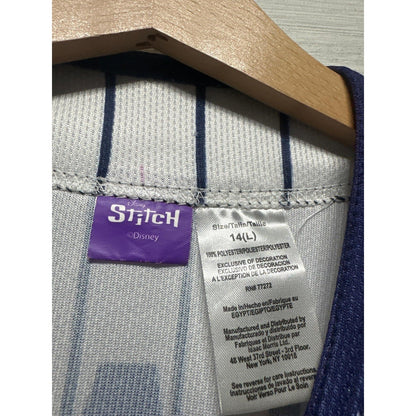 Disney Stitch Baseball Jersey Kids 14 L White Pinstripe Ohana 626 EUC1