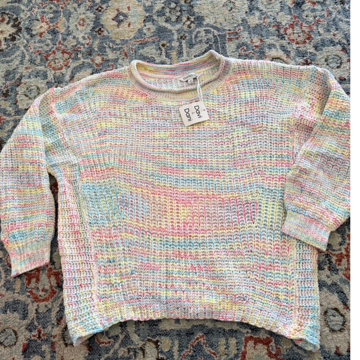 Davi & Dani Sweater Women Medium Multi Color Acrylic Pastel Knit Boho NWT0