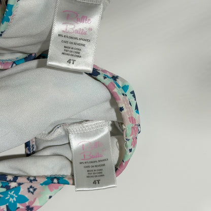Ruffle Butts Bikini Swimsuit Girls 4T Pink Blue Floral Seersucker Core GUC*6