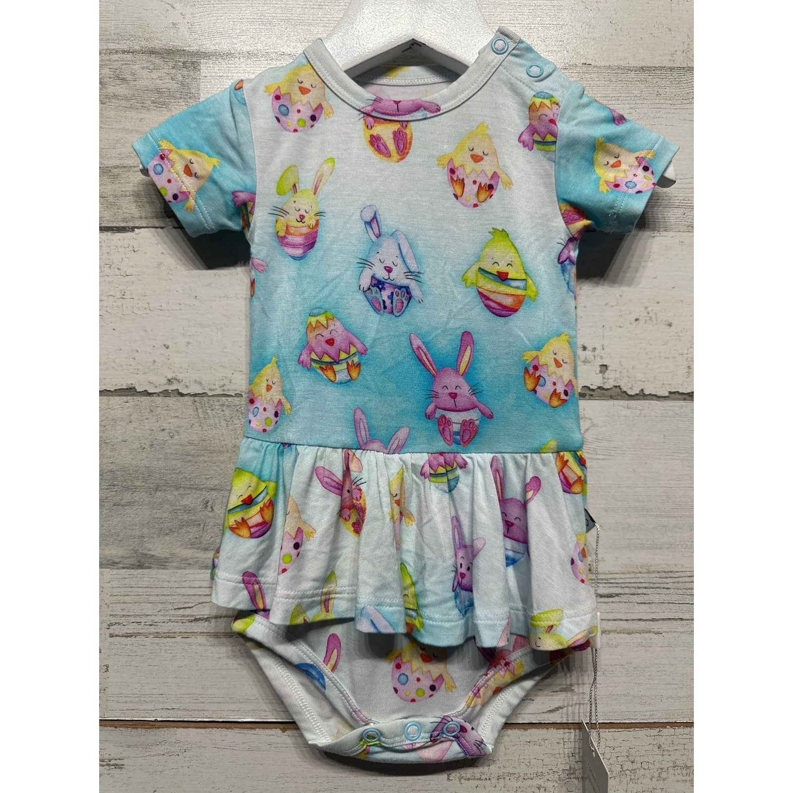Birdie Bean Ruffled Romper Baby Girl 6-12M Blue Easter Bunny Chick NWT0