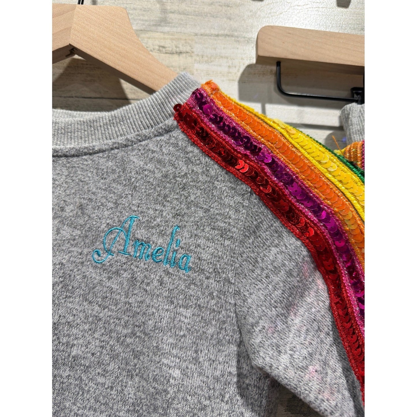 Lola and the Boys "Amelia" Tracksuit Set Girls 4 Gray Rainbow Sequin Glam EUC2