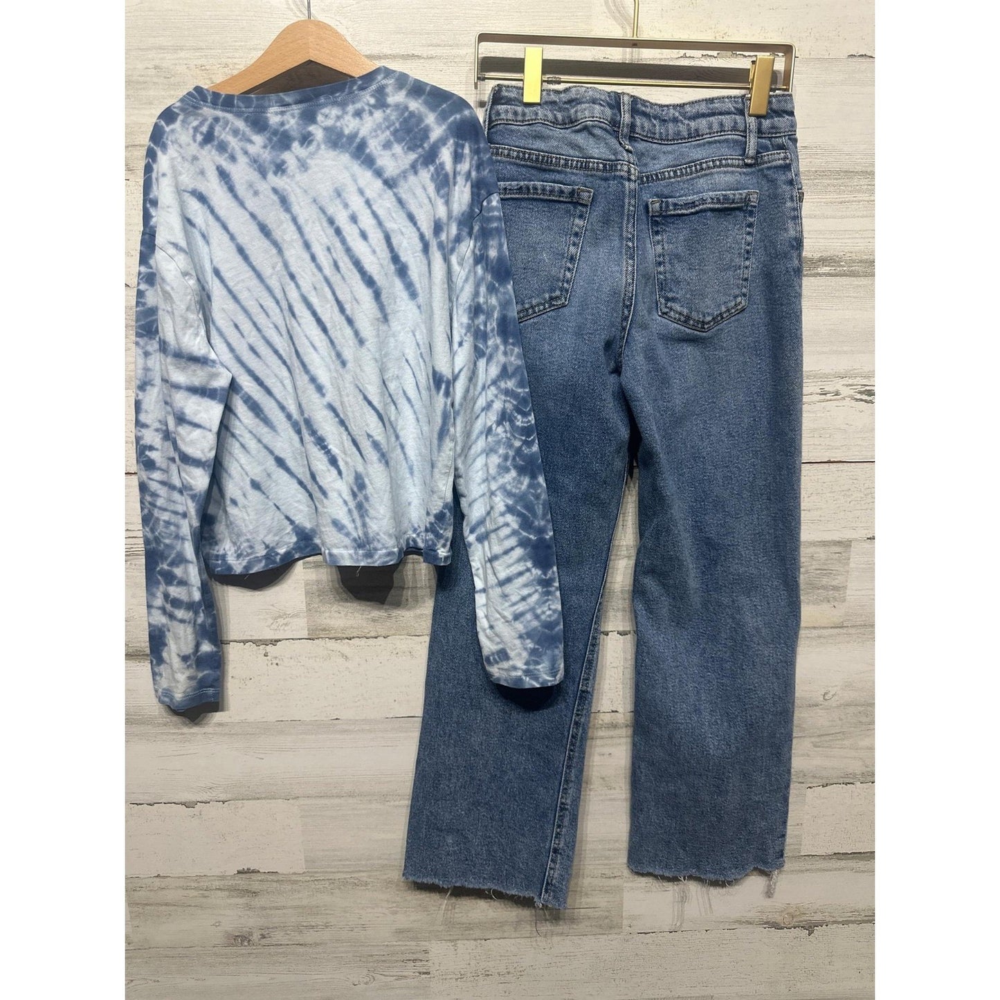 Crewcuts Art Class Outfit Girls 12 Blue Tie Dye Shirt Distressed Jeans EUC3