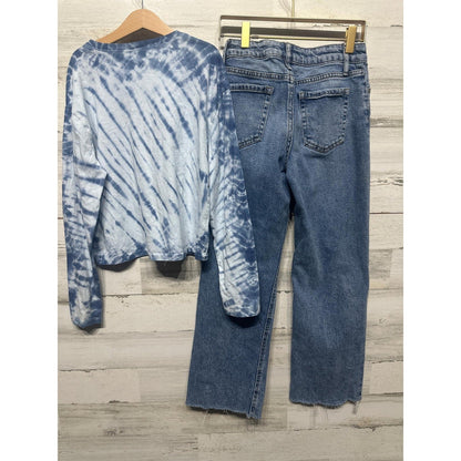 Crewcuts Art Class Outfit Girls 12 Blue Tie Dye Shirt Distressed Jeans EUC3