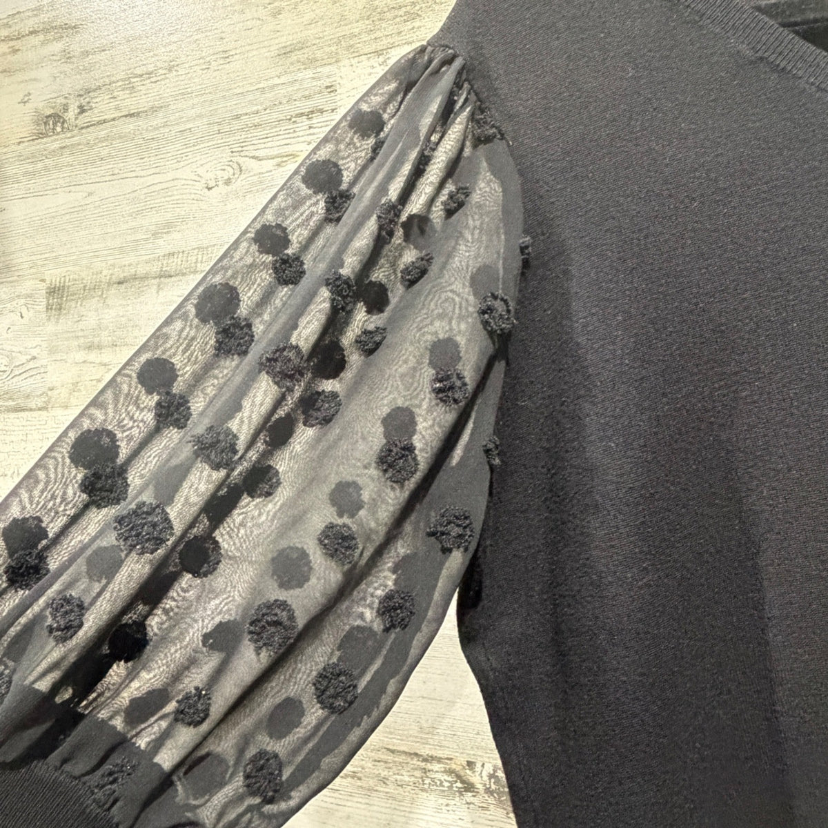 Adrianna Papell Sheer Puff Sleeve Sweater Women XL Black Viscose Blend Romantic1