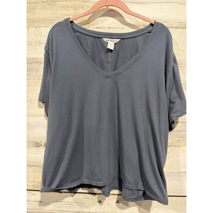 Athleta Boxy V-Neck T-Shirt Womens XL Gray Short Sleeve Athleisure EUC0