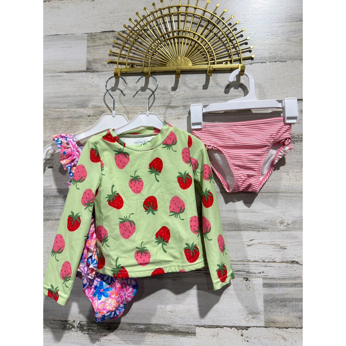 Snapdoodles Andy & Evan Swimsuit Bundle Girls 3T / 4 Green Pink Floral Flawed*9
