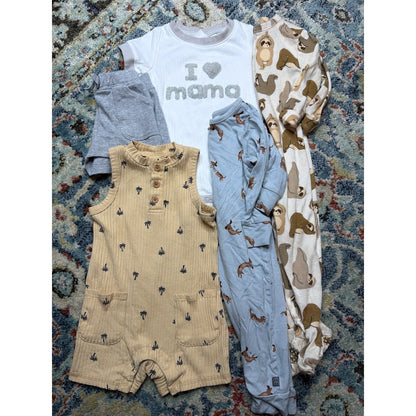 Old Navy Modern Moments Boys 6-12M Multi Animal Palm Romper Sleeper Bundle GUC0