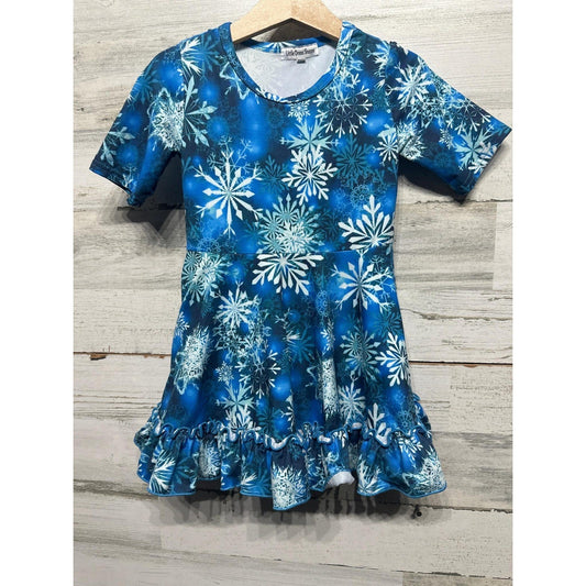 Little Dress Shoppe Skater Dress Girls 2 Blue Snowflake Ruffle Winter EUC0