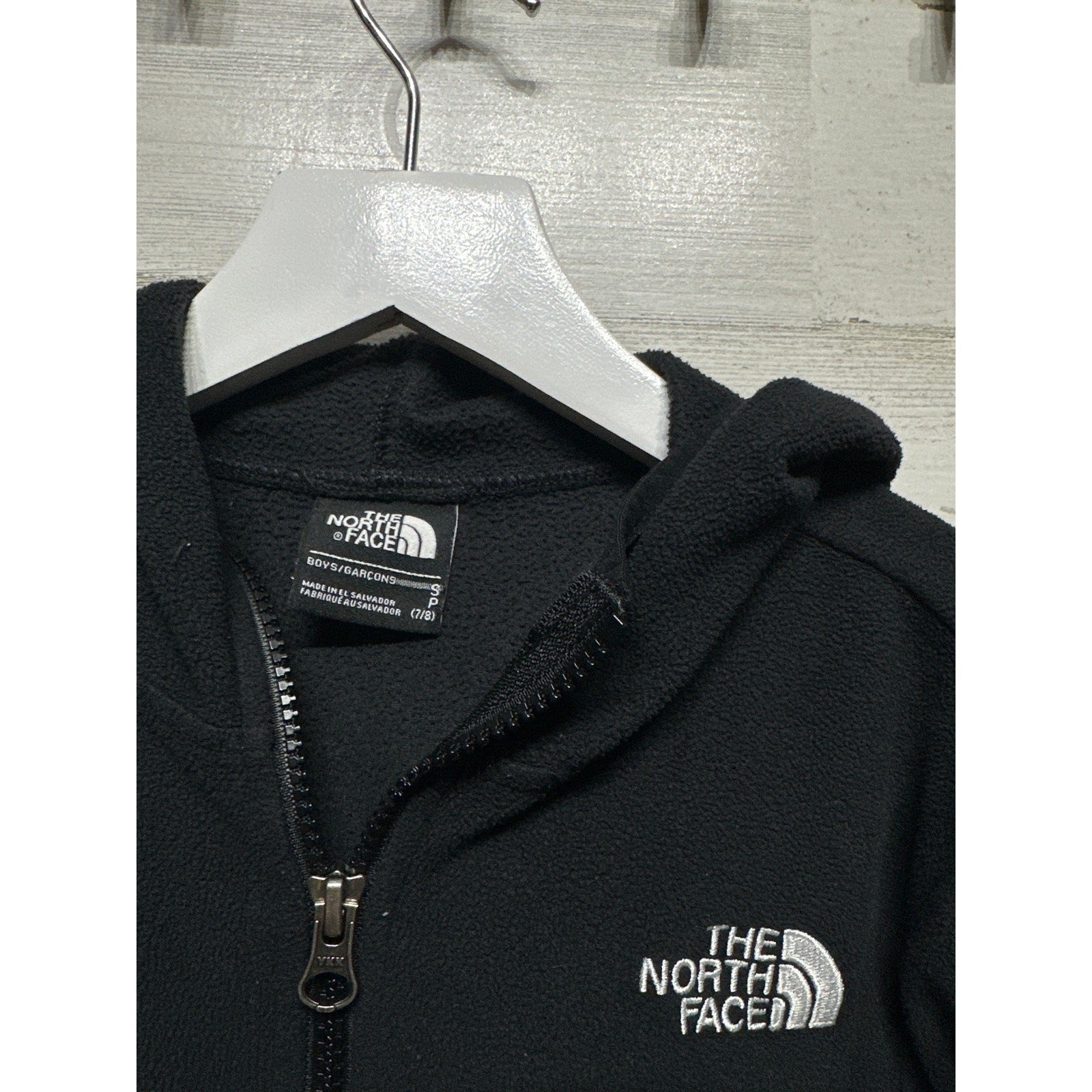 The North Face Fleece Hoodie Boys Small 7/8 Black Full Zip EUC1