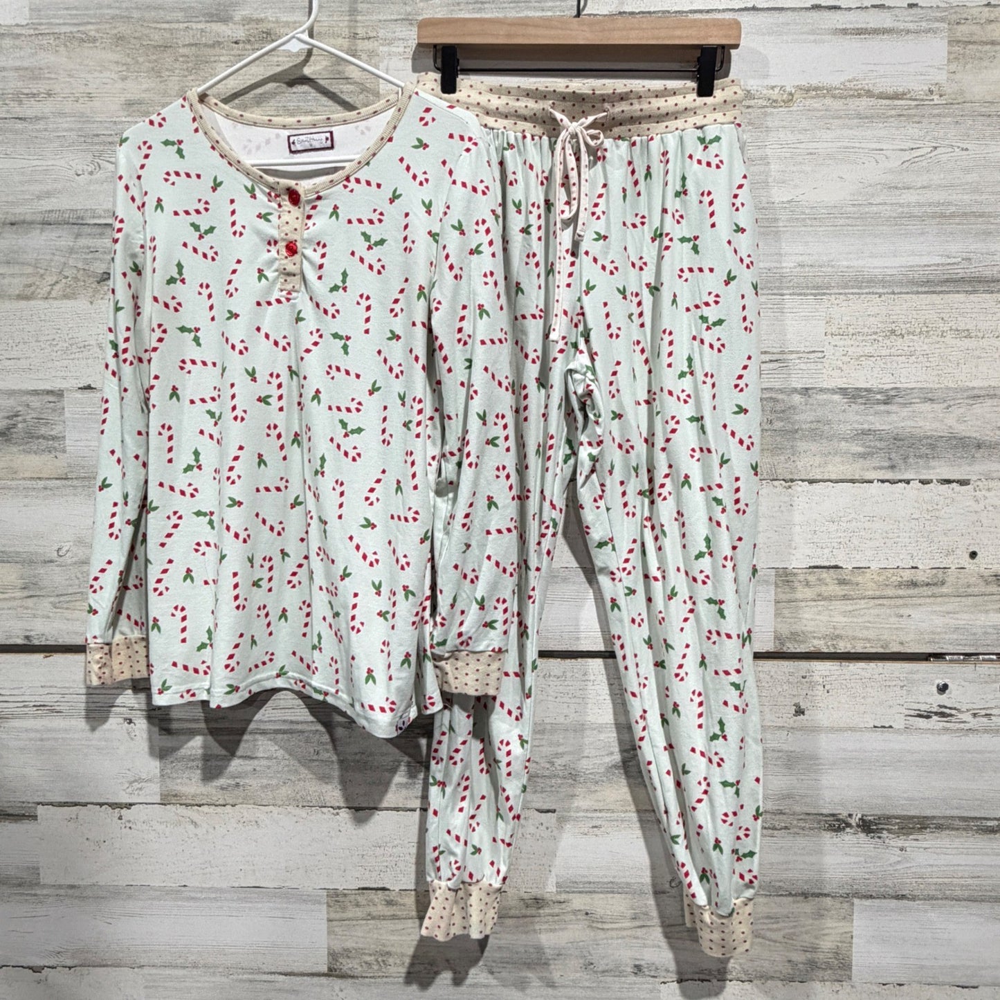 SweetHoney Pajama Set Women M Blue Candy Cane Holiday Festive GUC0
