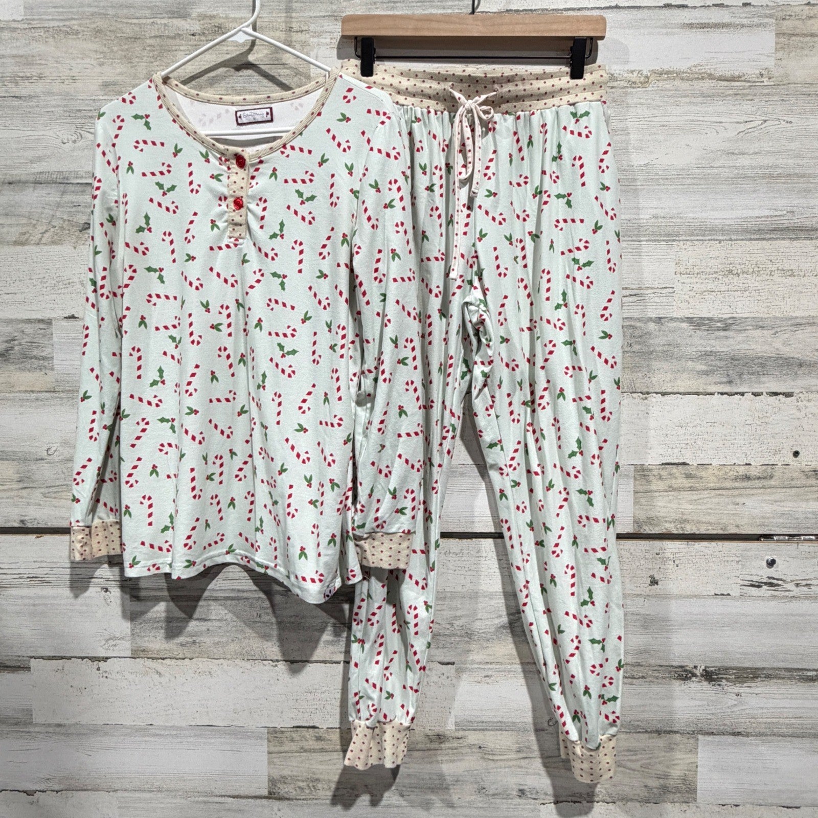 SweetHoney Pajama Set Women M Blue Candy Cane Holiday Festive GUC0
