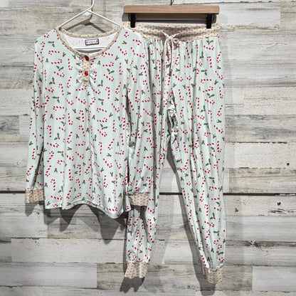 SweetHoney Pajama Set Women M Blue Candy Cane Holiday Festive GUC0