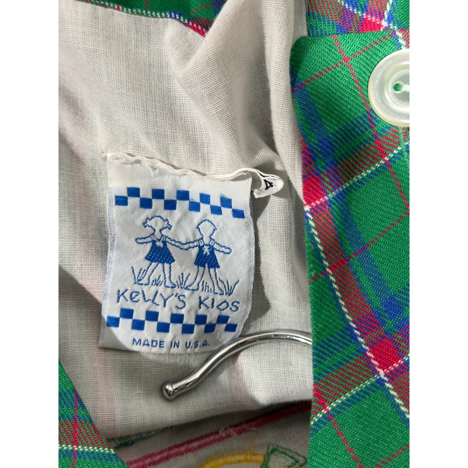 Kelly's Kids Dress Girls 4 Green Pink Plaid Rotary Phone Vintage3