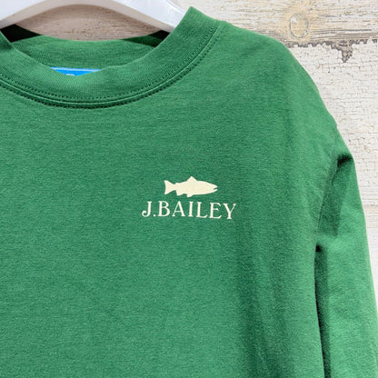 J. Bailey T-Shirt Boys 7 Green Sport Fishing Club Trout Graphic Outdoors EUC1