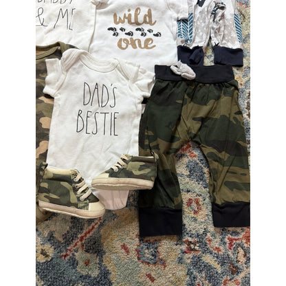 Rae Dunn Baby Gap Boys 0-3M Green Brown Camo Camping 12pc Bundle Gorpcore GUC1