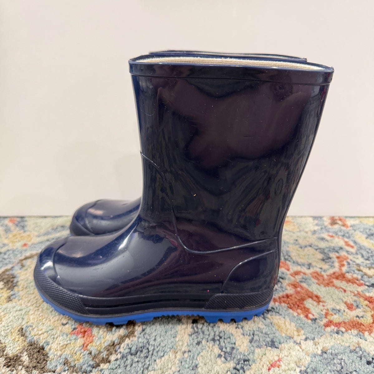 Rain Boots Boys 11-12 Navy Blue Glossy Waterproof GUC2