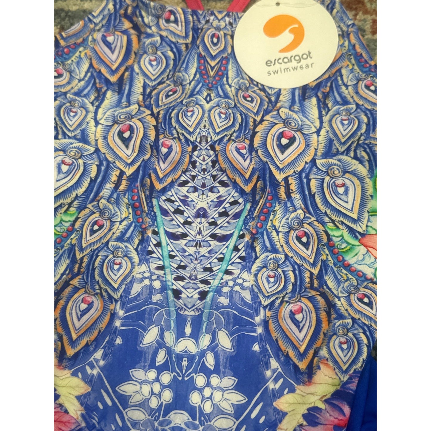 Escargot Swimsuit Girls 6X Blue Peacock Print One Piece NWT1