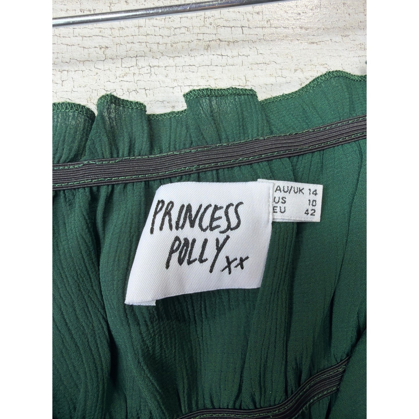 Princess Polly Peplum Tube Top Women Size 10 Green Smocked Strapless Boho EUC3
