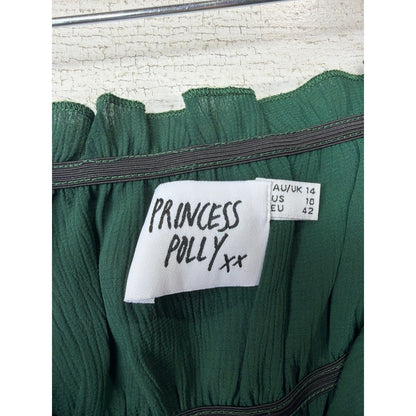 Princess Polly Peplum Tube Top Women Size 10 Green Smocked Strapless Boho EUC3
