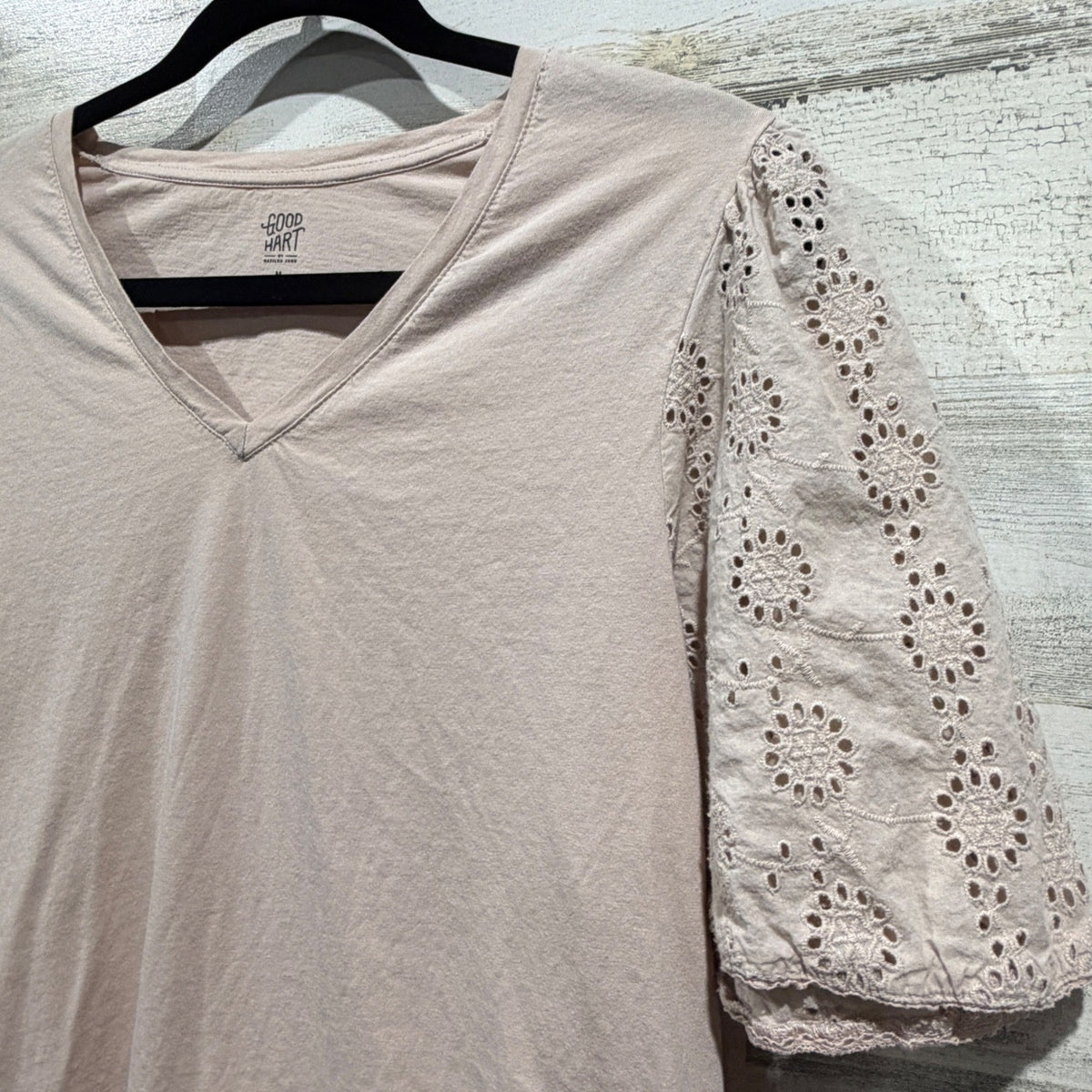Good Hart Matilda Jane Eyelet Sleeve Top Women M Tan Organic Cotton Boho1