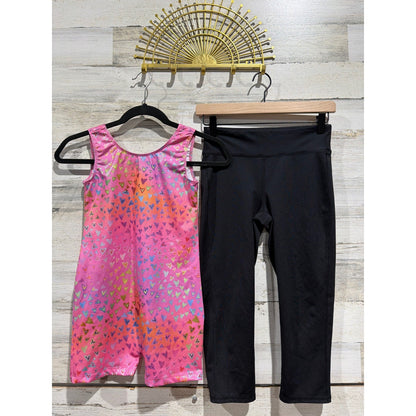 Old Navy Boutique Activewear Girls 14/16 Black Pink Heart Dance Leggings EUC0