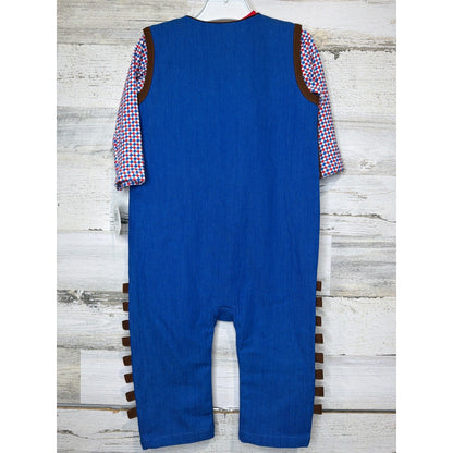 Stephan Baby Cowboy Sheriff Romper Boys 12-18M Blue Brown Western Woody Core NWT5
