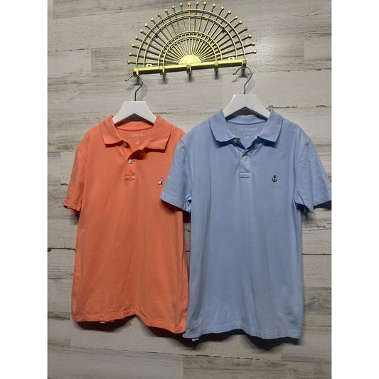 Crewcuts Polo Shirt Boys 12 Blue Orange Nautical Sailboat Anchor Preppy EUC0