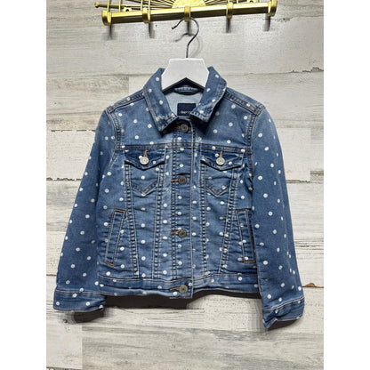 Gap Denim Jacket Girls XS 4-5 Blue Polka Dot Stretch Jean Trucker EUC0