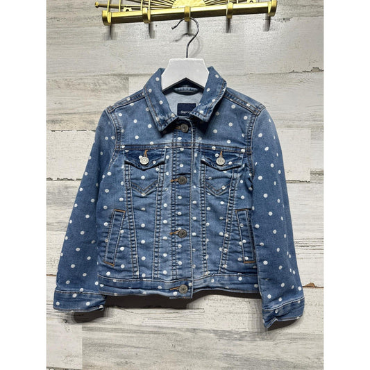 Gap Denim Jacket Girls XS 4-5 Blue Polka Dot Stretch Jean Trucker EUC0