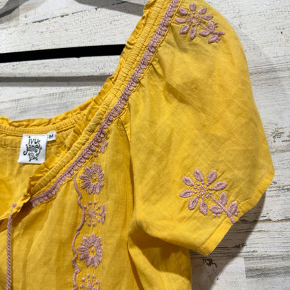 Ivy Jane Embroidered Peasant Top Women Size M Yellow 100% Cotton Boho Style2