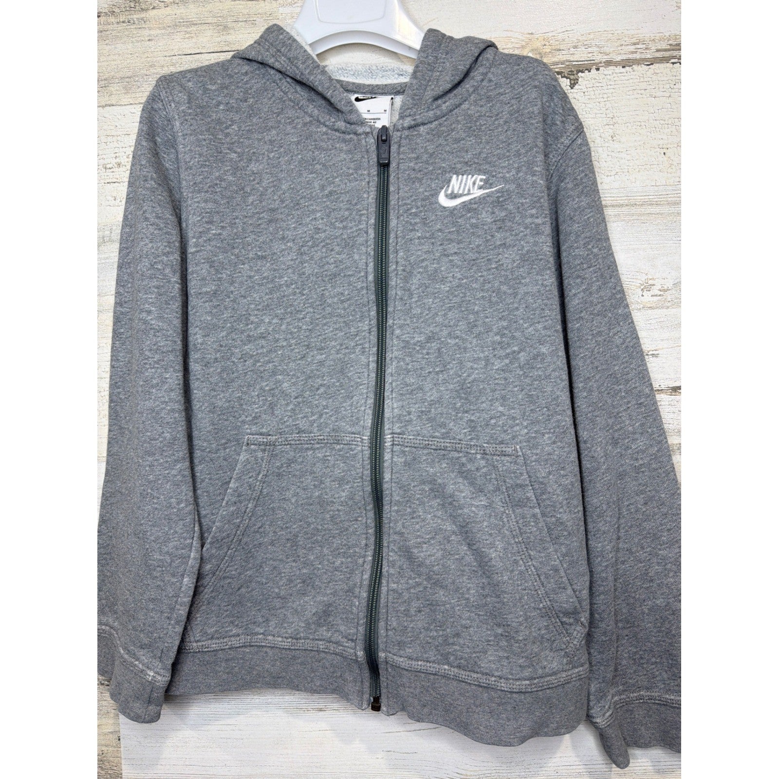 Nike Full Zip Hoodie Kids Youth Medium Gray Fleece Sportswear Athleisure EUC0